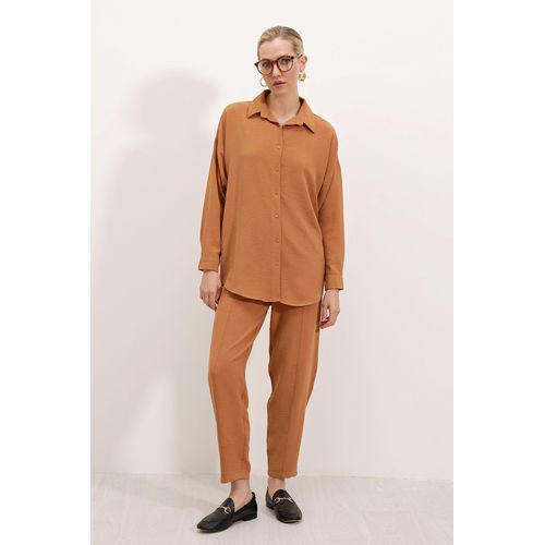 Oversized Getextureerde Seersucker Twee-Delige Set met Shirtkraag