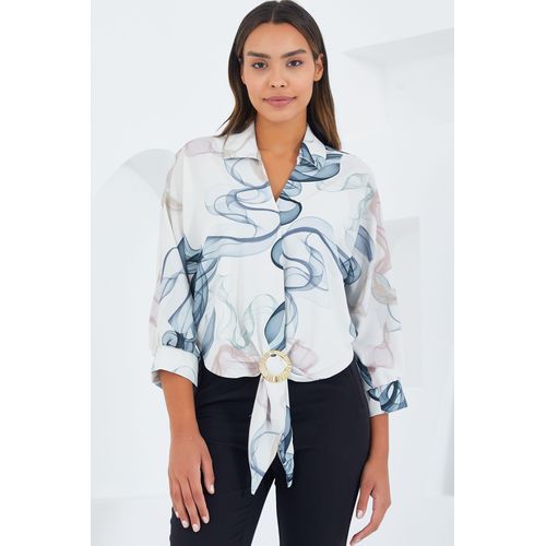 Gedrucktes Crop-Shirt mit Pompon-Detail