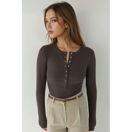 Ribbelige Drukknoop Gebreide Top