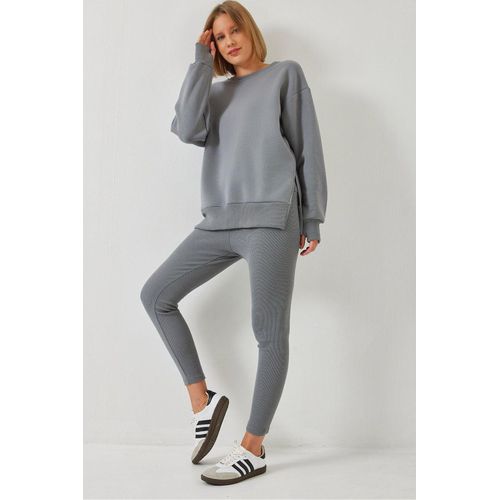 Textured Knit Capri Actieve Set met Ronde Hals