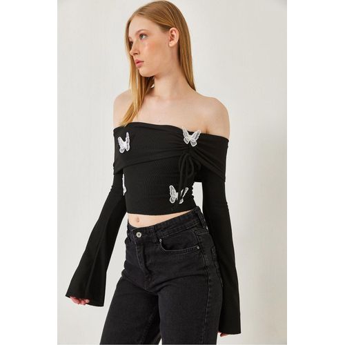 Geborduurde Crop Blouse met Madonna Kraag