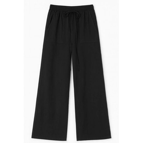 Hüfthohe gerade Baumwollhose mit Bindegürtel