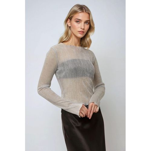 Strukturierte Glitzerfigurierte Bluse mit Rundhalsausschnitt