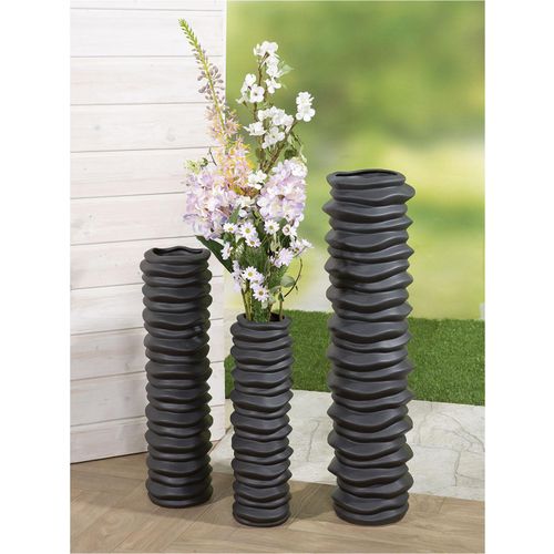 Bodenvase CASABLANCA BY GILDE "Bodenvase "Rillo", schwarz, B:20cm H:78cm T:20cm, Keramik, Vasen