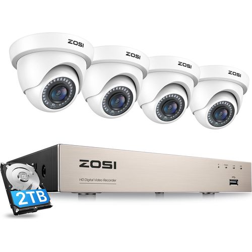 ZOSI 1080P Dome Überwachungskamera Set mit 2TB Festplatte und 8CH Full HD 2MP DVR Video Überwachungssystem für Haus, IR Nachtsicht