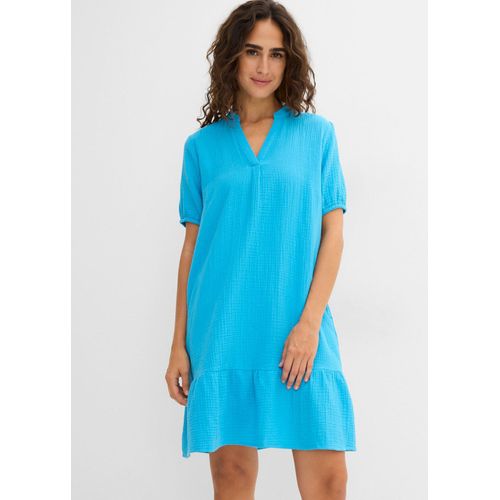 bonprix Minikleid aus Musselin, blau, Gr.46, Hübsches Musselin-Kleid mit Volant., aus Musselin