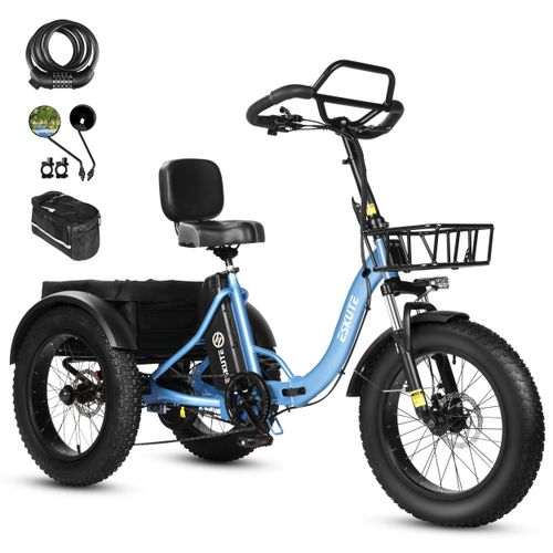 Elektro Dreirad für Erwachsene T302 Pro, 48V 20,8Ah Akku, faltbares E-Bike Dreirad mit Tiefeinstieg, 20×4 Zoll Fat Tires Elektrofahrrad, 7-Gang Blau