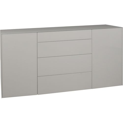 Kommode MÄUSBACHER "Imola", grau (kreidegrau matt lack, glas kreidegrau glanz), B:179cm H:89cm T:42cm, Sideboards, Kommode, Kommode mit Glasfront und Glasoberplatte