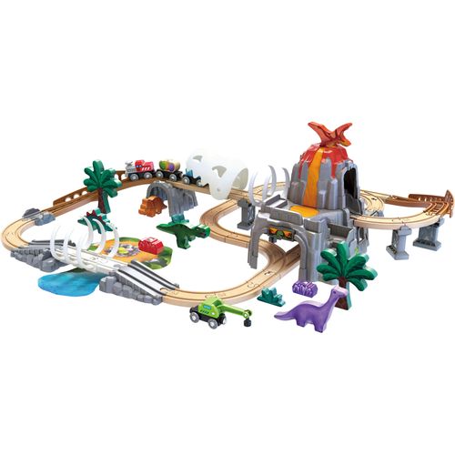 Spielzeug-Eisenbahn HAPE "Dino-Eisenbahn-Abenteuer", bunt, Spielzeugfahrzeuge, KinderB:86cm H:21,9cm, Holz, Kunststoff, Metall, mit Licht- und Soundfuntkion, B:86cm H:21,9cm