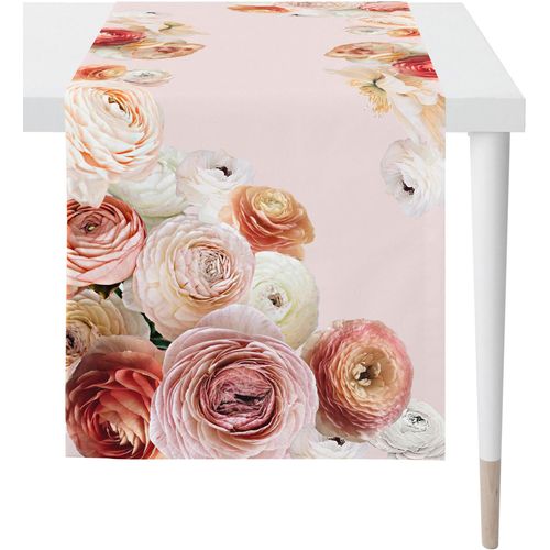 Tischläufer APELT "6802 HAPPY VALENTINE, Valentinstag", rosa (rosa, bunt), B:48cm L:140cm, Baumwolle, Polyester, Tischdecken, Digitaldruck, mit Frühjahrsblüten Motiv, Sommerdeko