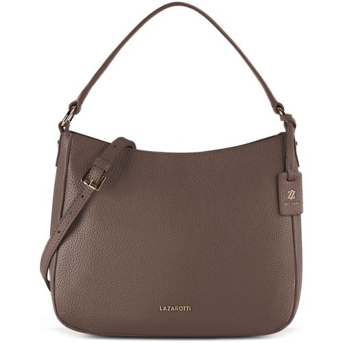 Schultertasche LAZAROTTI "Bologna Leather Hobo Schultertasche Leder 27 cm", Damen, Gr. B/H/T: 8cm x 22cm, taupe, Leder, Taschen Schultertasche