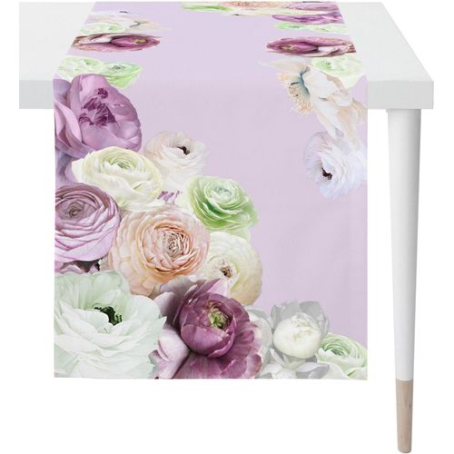 Tischläufer APELT "6802 HAPPY VALENTINE, Valentinstag", bunt (flieder, bunt), B:48cm L:140cm, Baumwolle, Polyester, Tischdecken, Digitaldruck, mit Frühjahrsblüten Motiv, Sommerdeko