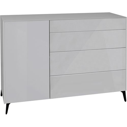 Kommode MÄUSBACHER "Imola", grau (kreidegrau matt lack, glas kreidegrau glanz), B:131cm H:102cm T:42cm, Sideboards, Kommode, 2-Schubladen Kommode