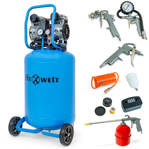 Ölkompressor 50L HEXWELT 1500W 8 Bar 250 l/min pneumatisches Set 5in1 Zweikolbenkompressor