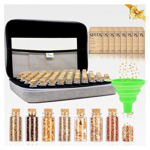 Saatgut Aufbewahrungsbox mit 80 Fächern und 40 Samentütchen, Lagerung von Saatgut mit Etiketten und Trichter, Samen Organizer