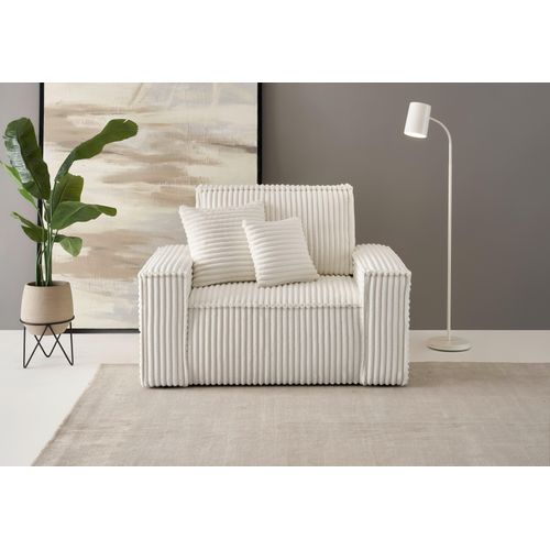 Loveseat OTTO HOME "FINNLEY, XXL-Sessel, Lesesessel, trendige Stoffe, inkl. Zierkissen", beige (hellbeige), B:120cm H:85cm T:86cm, Bezugstoff 100% PES ;Gramatur 400g/qm +/- 5%, Sessel, verfügbar in den Stoffqualitäten Bouclé, Struktur fein und Mega Cord