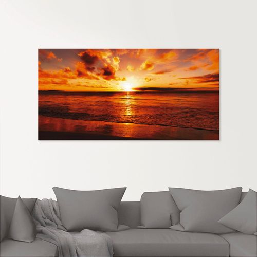 Glasbild ARTLAND "Schöner Sonnenuntergang Strand", orange (farbe bild(er): orange), B:100cm H:50cm, Bilder, in verschiedenen Größen