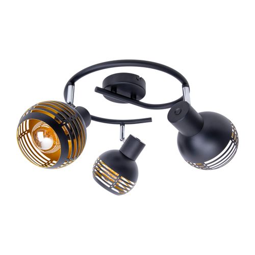 NÄVE Deckenspots "Casco", schwarz, 3, Ø 12cm H: 15cm, 1 Stk., Leuchten, 3er Wand-/Deckenrondell schwarz, innen golden, exkl. 3x E27, D: 48cm