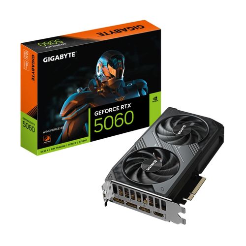 GIGABYTE GeForce RTX 5060 WINDFORCE 8G Grafikkarte - 8GB GDDR7, 128bit, PCI-E 5.0, 2497 MHz Kerntakt, 3 x DisplayPort, 1 x HDMI, GV-N5060WF2-8GD