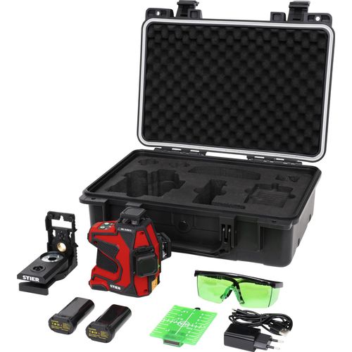 STIER Kreuzlinienlaser SKL 3x360°, 520nm, grün, 1/4" und 5/8" Gewinde im Koffer
