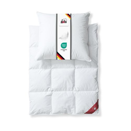 RIBECO GERMANY Daunenbettdecke Johanna 135x200 cm & Kopfkissen 80x80 cm im 2er Set –Daunendecke & Kopfkissen aus Federn & Daunen, leicht