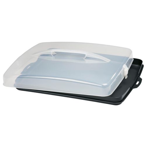 Kuchentransportbox XAVAX "Blechkuchen Transportbox Kuchenbox/Kuchenbehälter m. Haube", transparent, B:43cm H:6cm L:34cm, Kunststoff, Lebensmittelaufbewahrungsbehälter, Kuchentransportbox, Partybutler - eckig, 43x6x35cm
