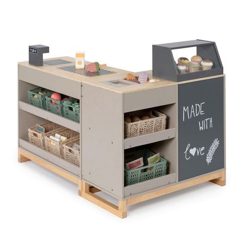 Musterkind Kaufladen Bollea, Grau, Natur, Holz, 30x64x118 cm, unisex, EN 71, CE, FSC 100%, Spielzeug, Kinderspielzeug, Kaufladen & Zubehör