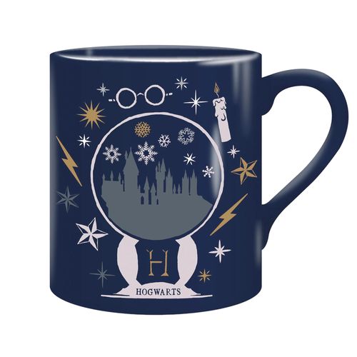 Harry Potter - Kaffeebecher, Schloss Hogwarts, weihnachtliches Design, 400ml (Blau/Weiß)