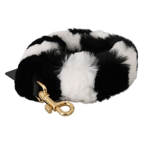 Dolce & Gabbana Black White Lapin Fur Accessoire schouder damesriem