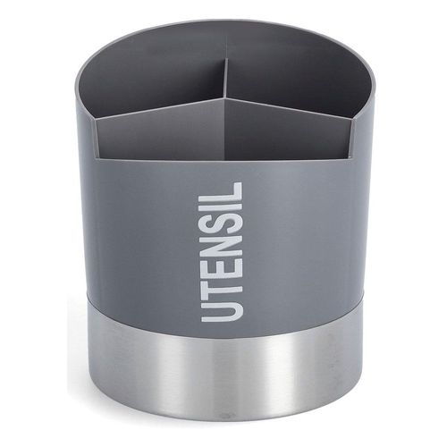 Besteckhalter ZELLER PRESENT, bunt (grau, silberfarben), H:17cm Ø:14,5cm, Edelstahl, Besteckkörbe, Besteckhalter, mit 3 getrennten Fächer