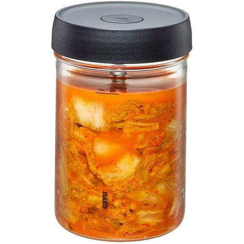 Fermentationsglas GEFU "NATIVO", transparent, H:18cm Ø:12cm, Borosilikatglas, Glas, Kunststoff, Silikon, Lebensmittelaufbewahrungsbehälter, Innovatives Ferment Vent System für optimalen Gärprozess.