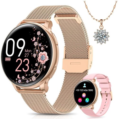 Banlvs Damen-Smartwatch mit Telefon, 1,27"-HD, 110 Sportmodi, Herzfrequenz, Schlaf, Zyklus, SPO2, BMI, IP68, für Android iOS