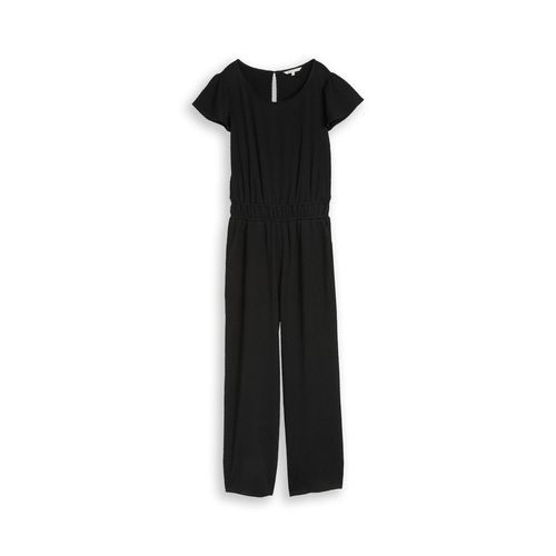 TOM TAILOR DENIM Damen Crinkle Jumpsuit mit Rüschenärmeln, schwarz, Uni, Gr. XL