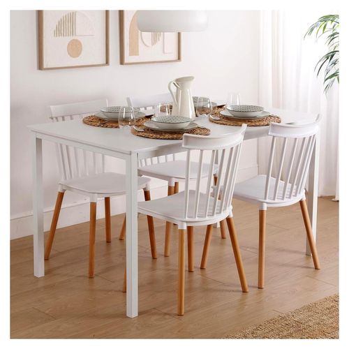 Amaia Esstisch für Küche, Terrasse, Garten oder Esszimmer, Maßnahmen (H x L x B) 76 x 80 x 140 cm, Holz und Metall, Farbe: Weiß