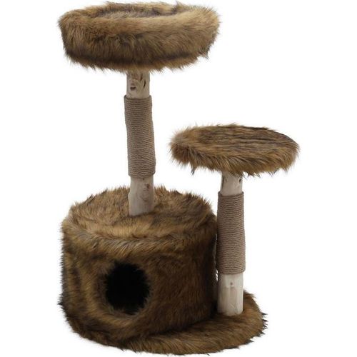 Katzenkletterbaum Sorbus 100cm hoch braun mit Kratzmöbeln und Spielplatz