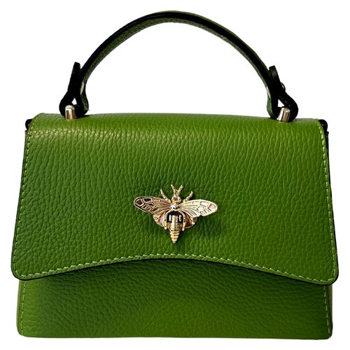 Damen-Umhängetasche aus echtem Leder mit Bienen-Verschluss, 20 x 7 x 14 cm, Zyperngrün, 20 x 7 x 14 cm