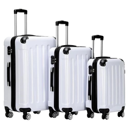 3er Kofferset Hartschalen-Koffer Reisekoffer Trolley Rollkoffer Set Reisekofferset (Weiss)