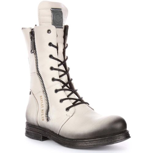 Replay Evy Frauen Schnürung Leder Militär Stil Stiefel Aus Weiß Schwarz – undefined / Auswhiblk