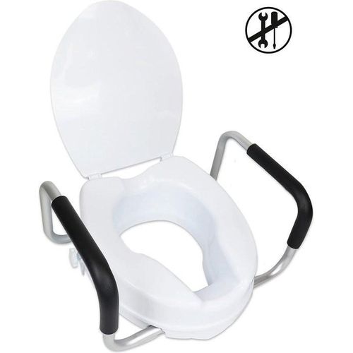 Toilettensitzerhöhung mit Armlehnen, 10 cm erhöhter Toilettensitz für Senioren – Weiß