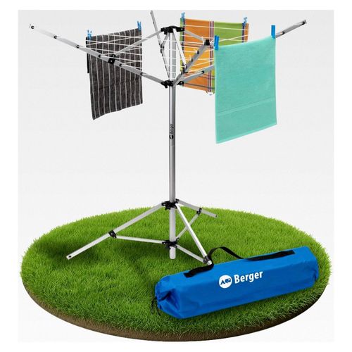 Pop Up Wäschespinne & Sat-Stativ | wetterfest & leicht | Wäscheschirm Wäscheständer mit Standfuß inkl. Packsack & Erdnägeln | für Camping & Balkon (Silber)