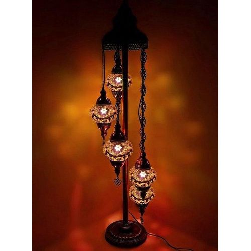 Turkische Mozaik Vloerlampe - Handgemacht - Authentisch - 5 Bollen - Braune Osterelemente - 120 cm hoch