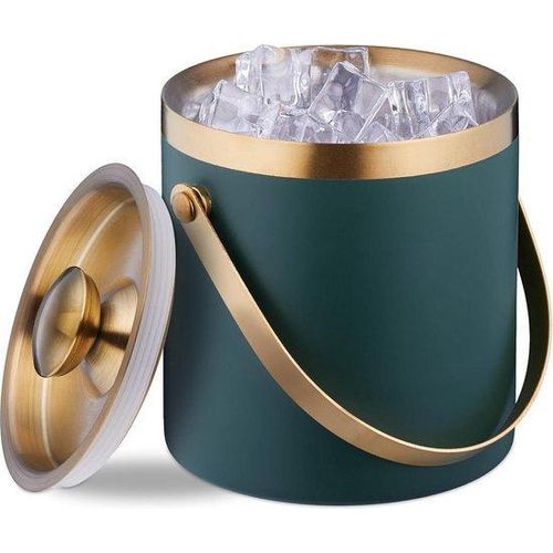 Famanu Eiskübel mit Deckel und Henkel - Groß 15 Liter - Metall - Grün und Gold