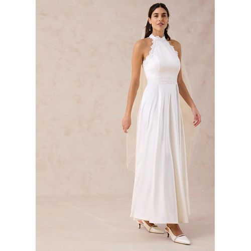 bonprix Brautkleid aus glänzendem Satin mit Spitze, weiß, Gr.48, Brautkleid in Maxi-Länge aus glänzendem Satin mit Spitzen-Einsätzen im Oberteil