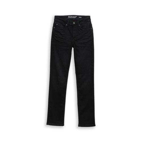 TOM TAILOR Damen TTELVA STRAIGHT High Waist Jeans, schwarz, Uni, Gr. 28/32