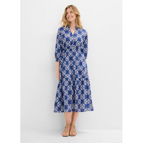bonprix Weites Maxikleid aus reiner Baumwolle, blau, Gr.40, Weite Passform für viel Bewegungsfreiheit, mit Taschen, aus Viskose
