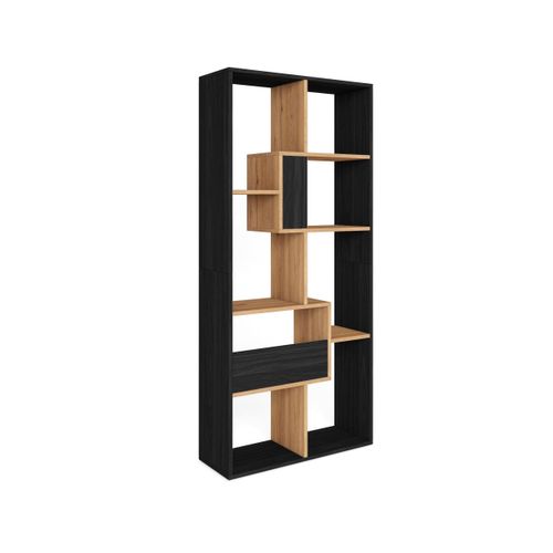 REGAL Bibliothek, Schwarz und Eiche, 67/31/162cm