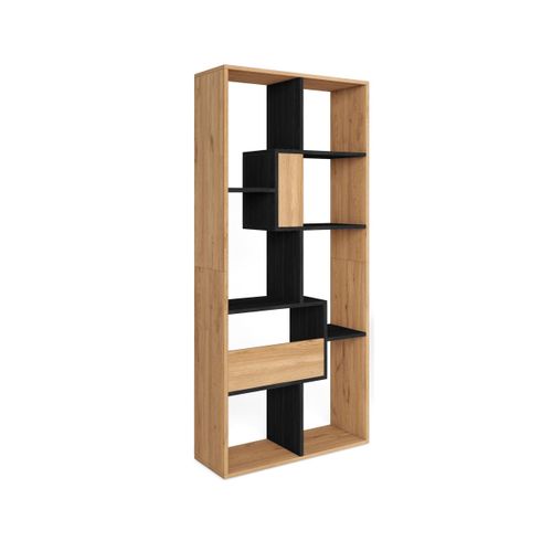REGAL Bibliothek, Eiche und Schwarz, 67/31/162cm