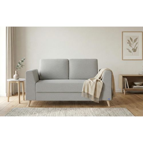 BRUNO Schlafsofa 120cm in Hellgrau | stabiles Massivholz & Boxspringkomfort