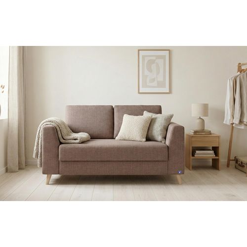 BRUNO Schlafsofa 120cm in Braun | stabiles Massivholz & Boxspringkomfort
