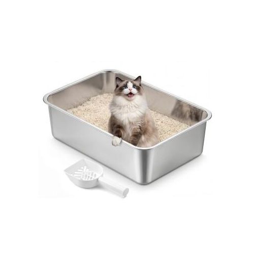 FEANDREA Katzenklo Edelstahl, Katzentoilette offen,geruchsfrei, leicht zu reinigen